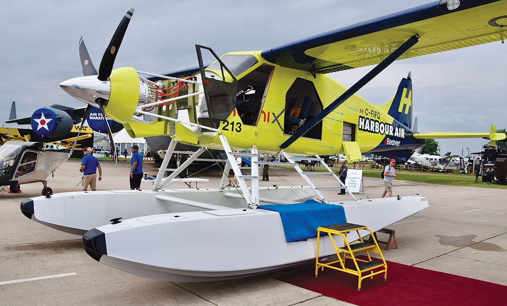 Harbour Air eBeaver seaplane on display